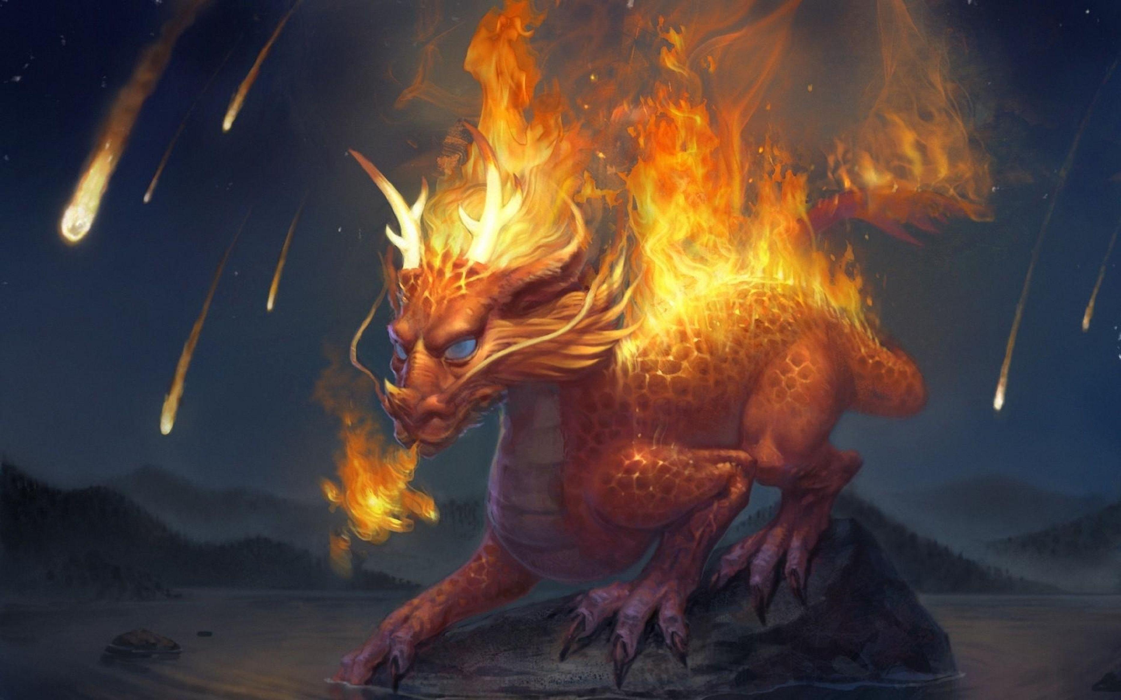3733x2333 Dragon, Stone, Water, Fire, Hd, desktop, wallpaper, background