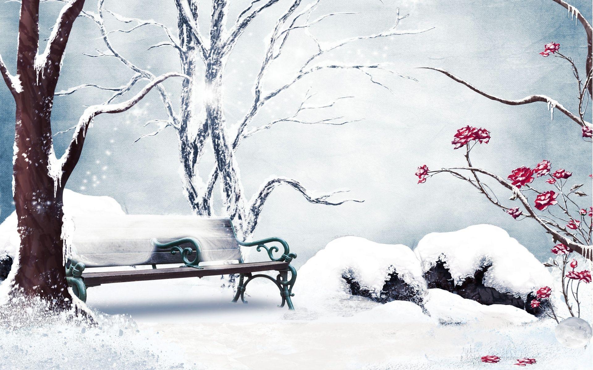 1920x1200 nature, Landscapes, Trees, Park, Garden, Bench, Plants, Winter