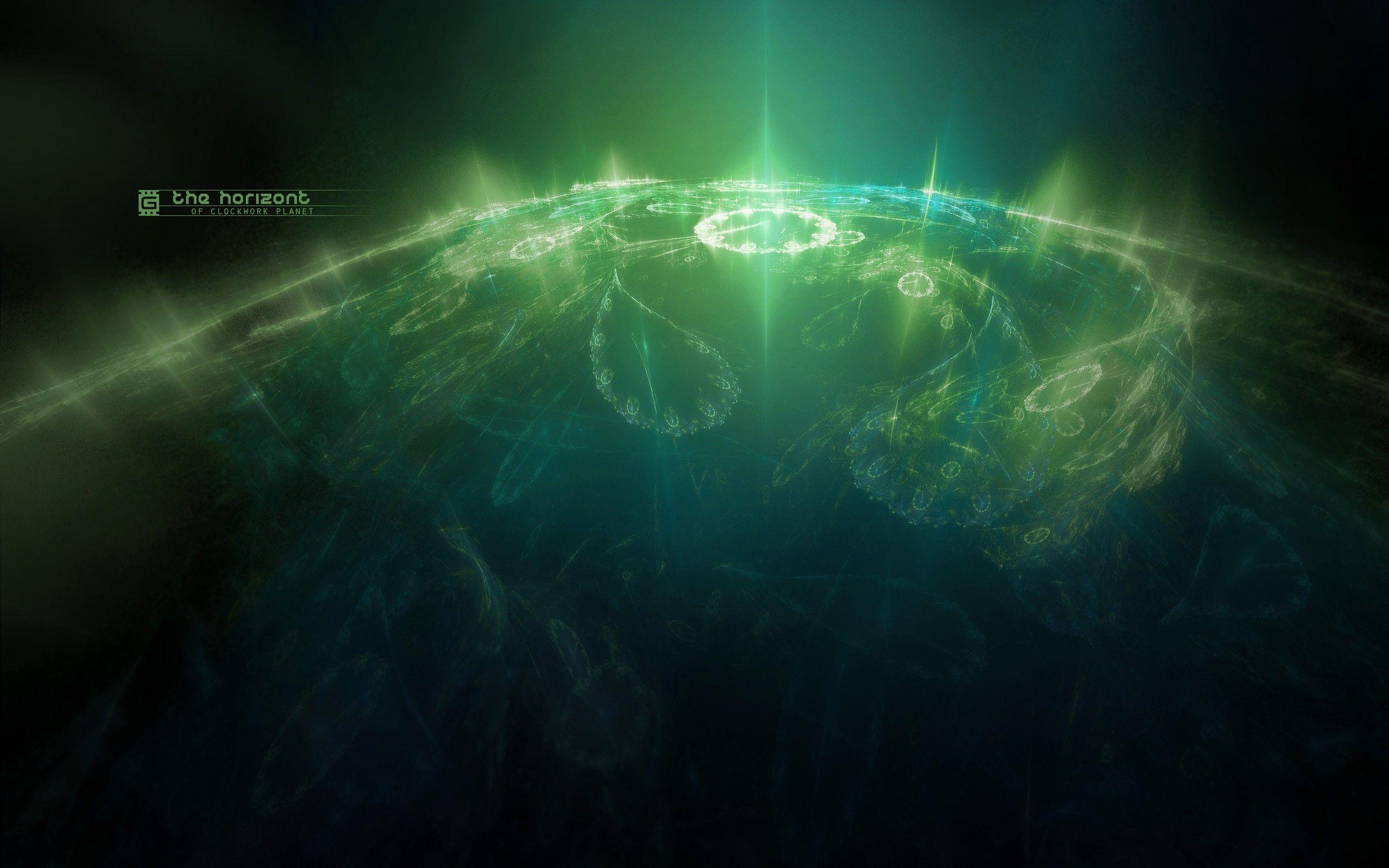 2560x1600 green, planets, clocks wallpaper