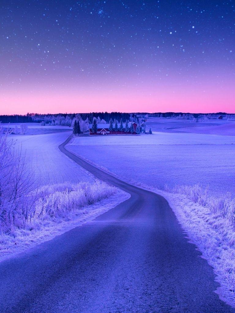 768x1024 Magical Winter Road Norway iPad wallpaper