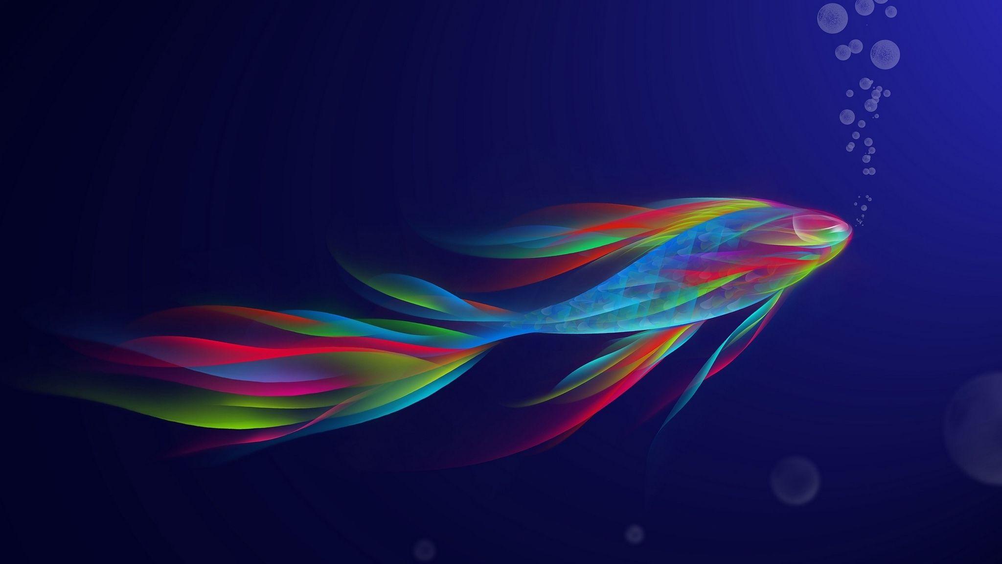 2048x1152 Download wallpaper 2048x1152 fish, shape, swimming, rainbow