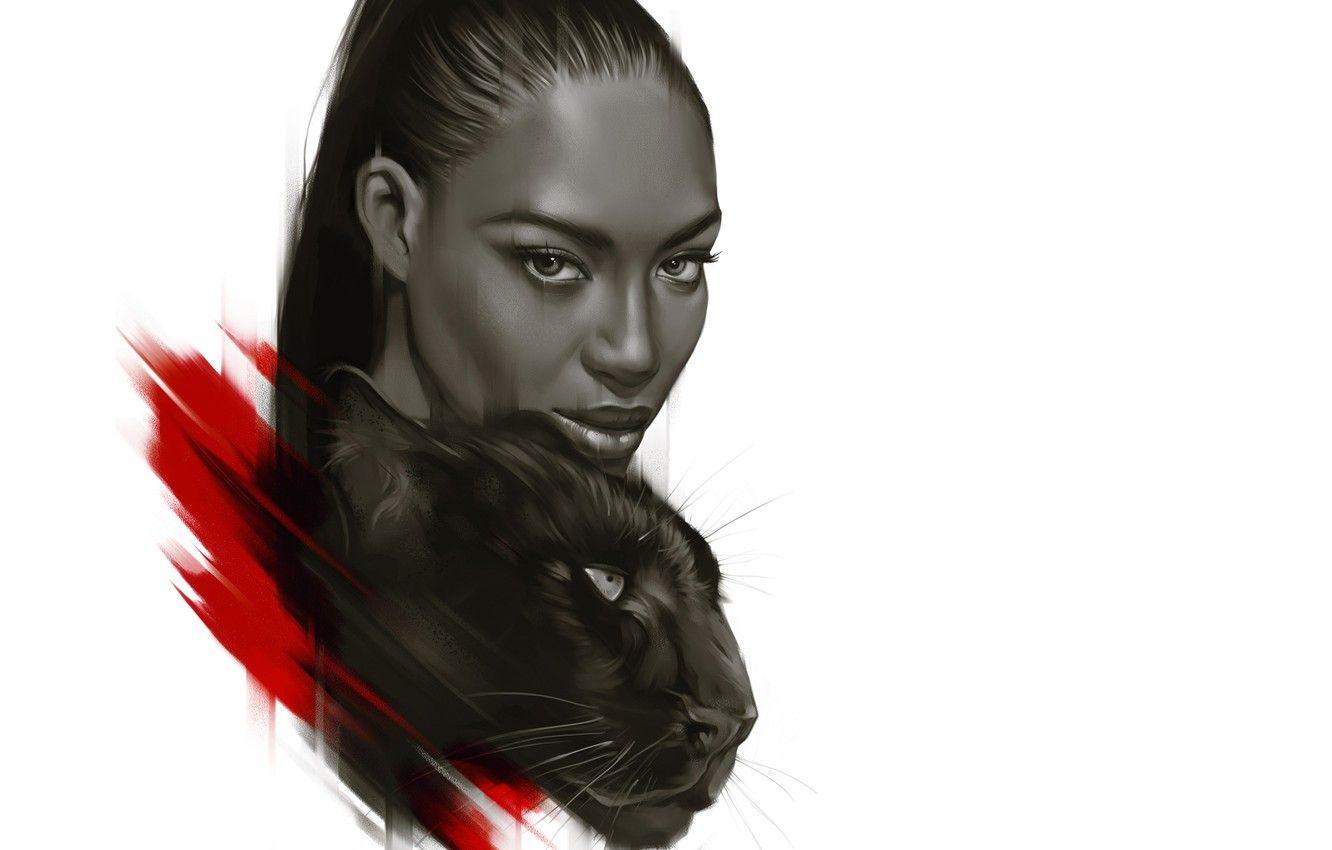 1332x850 Wallpaper model, Panther, art, Naomi Campbell, Naomi Campbell