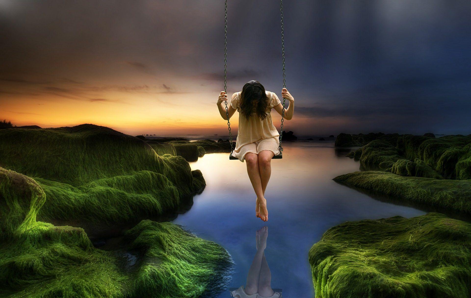 1920x1216 Girl Swings In Beautiful Sad Nature Background Girl With