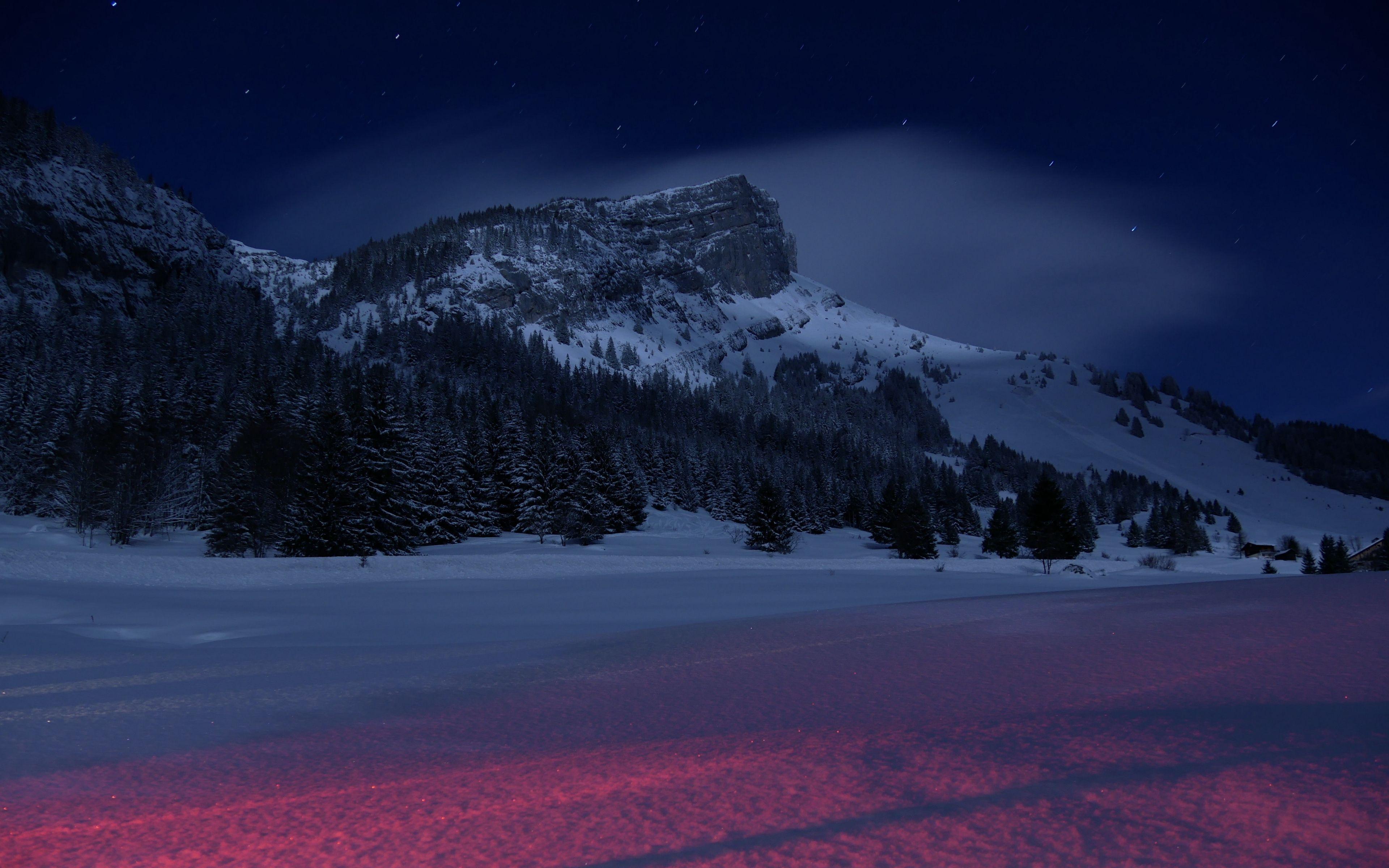 3840x2400 Wallpaper Mountains, Night, Winter, Snow, Landscape