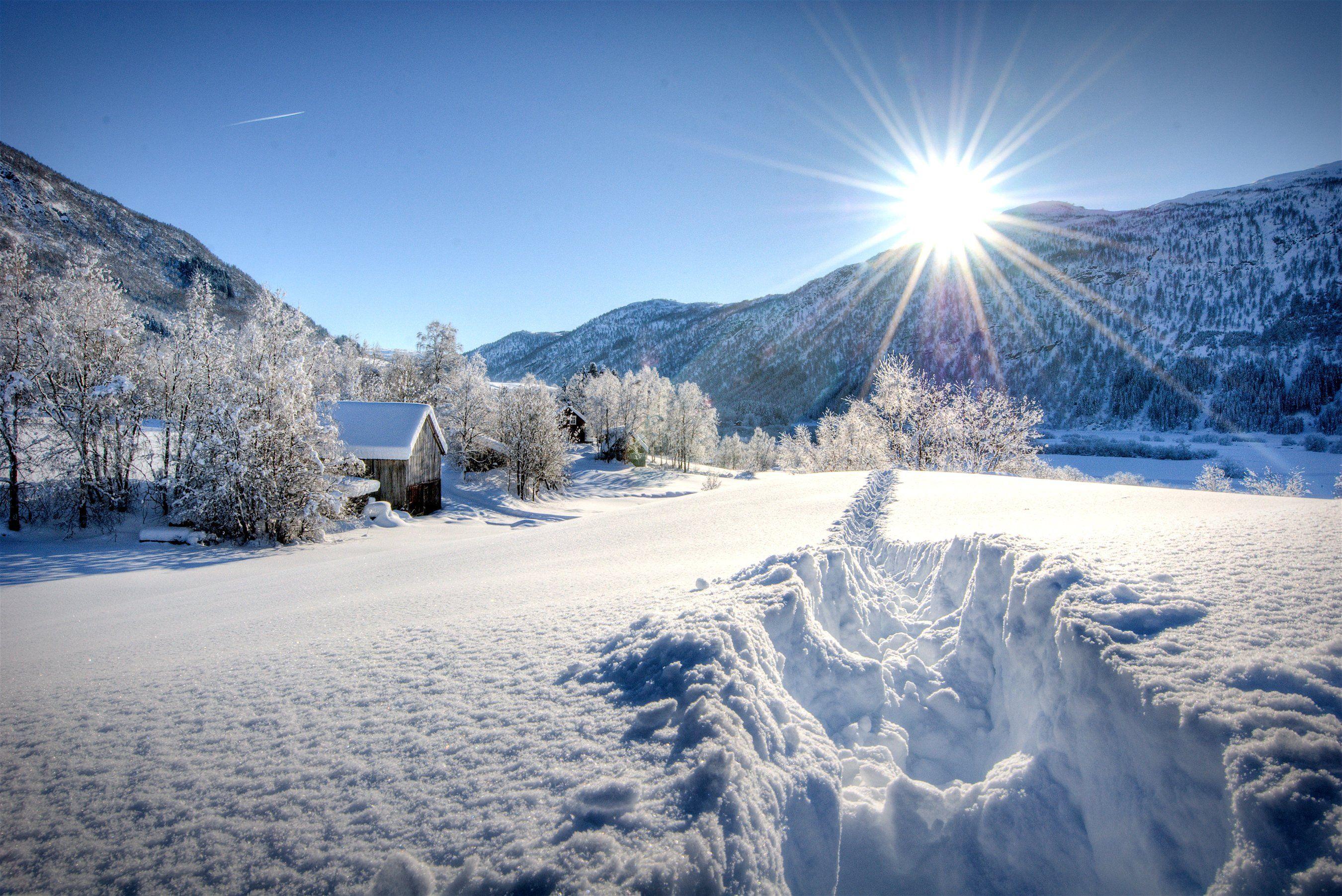 2700x1803 Free download Snow Trees Rays of light Sun Natur rustic farm house