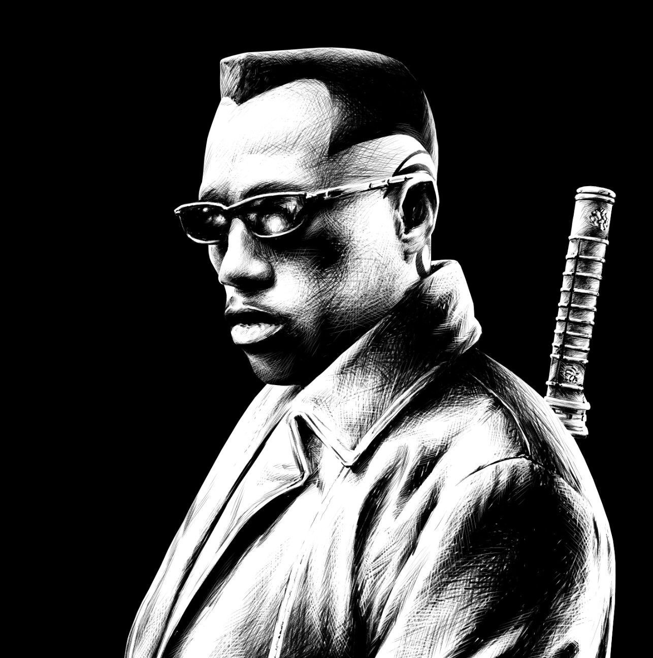 1286x1297 Gregory Titus little morning portrait practice.Wesley Snipes as Blade