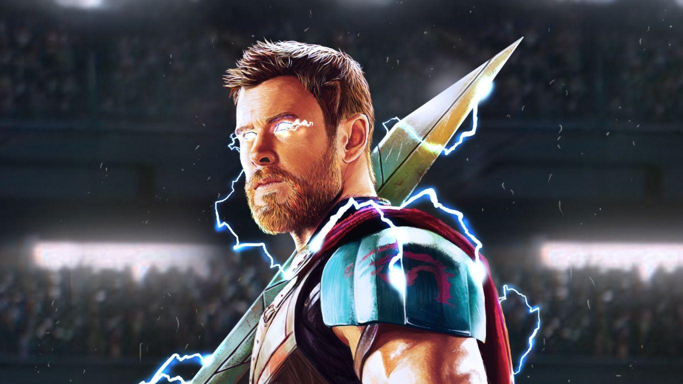 1366x768 Download 1366x768 wallpaper thor, god of thunder, artwork, tablet