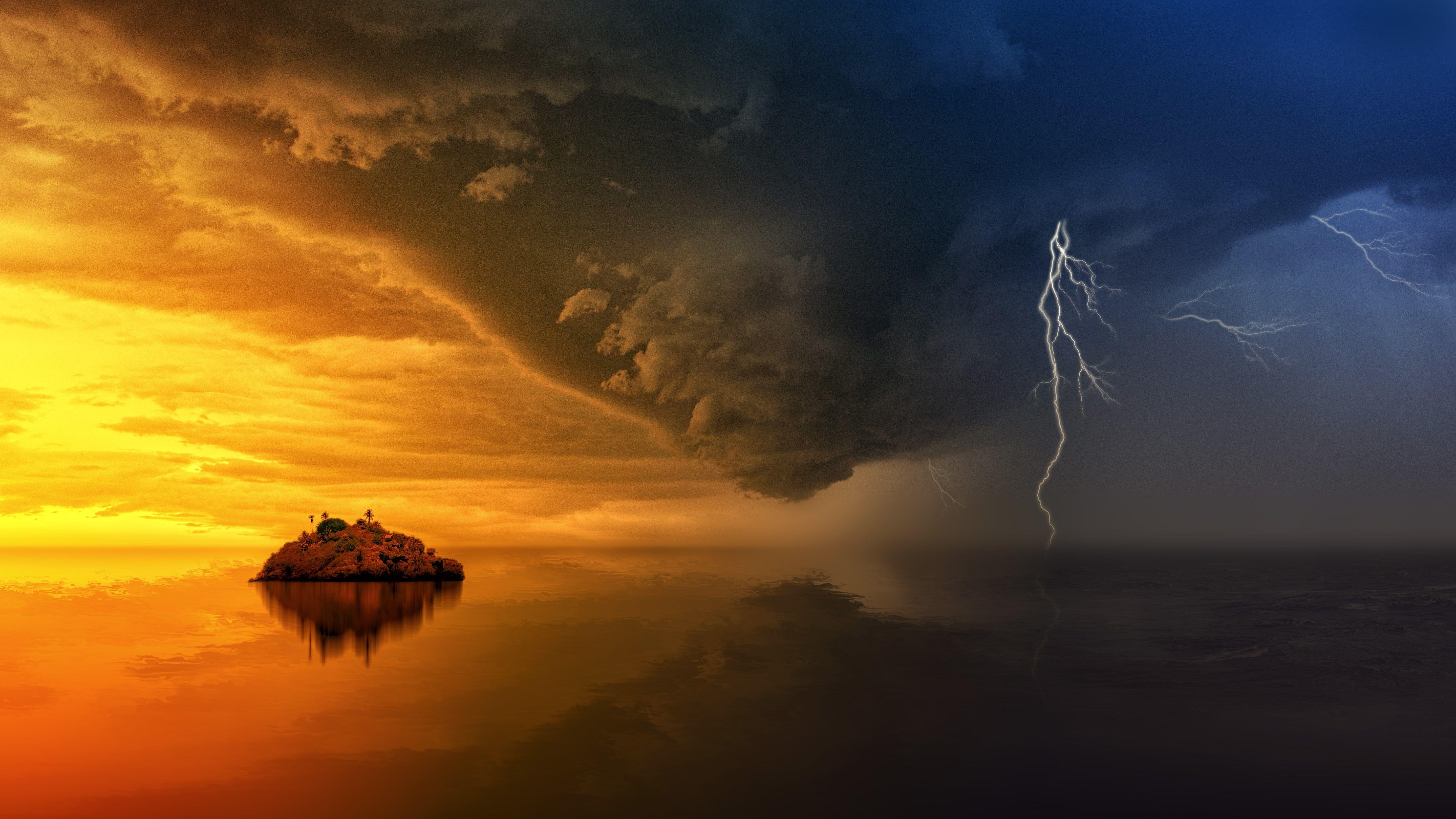 5892x3314 Sunset Nature Sky Dawn Lightning Storm Wallpaper and Free