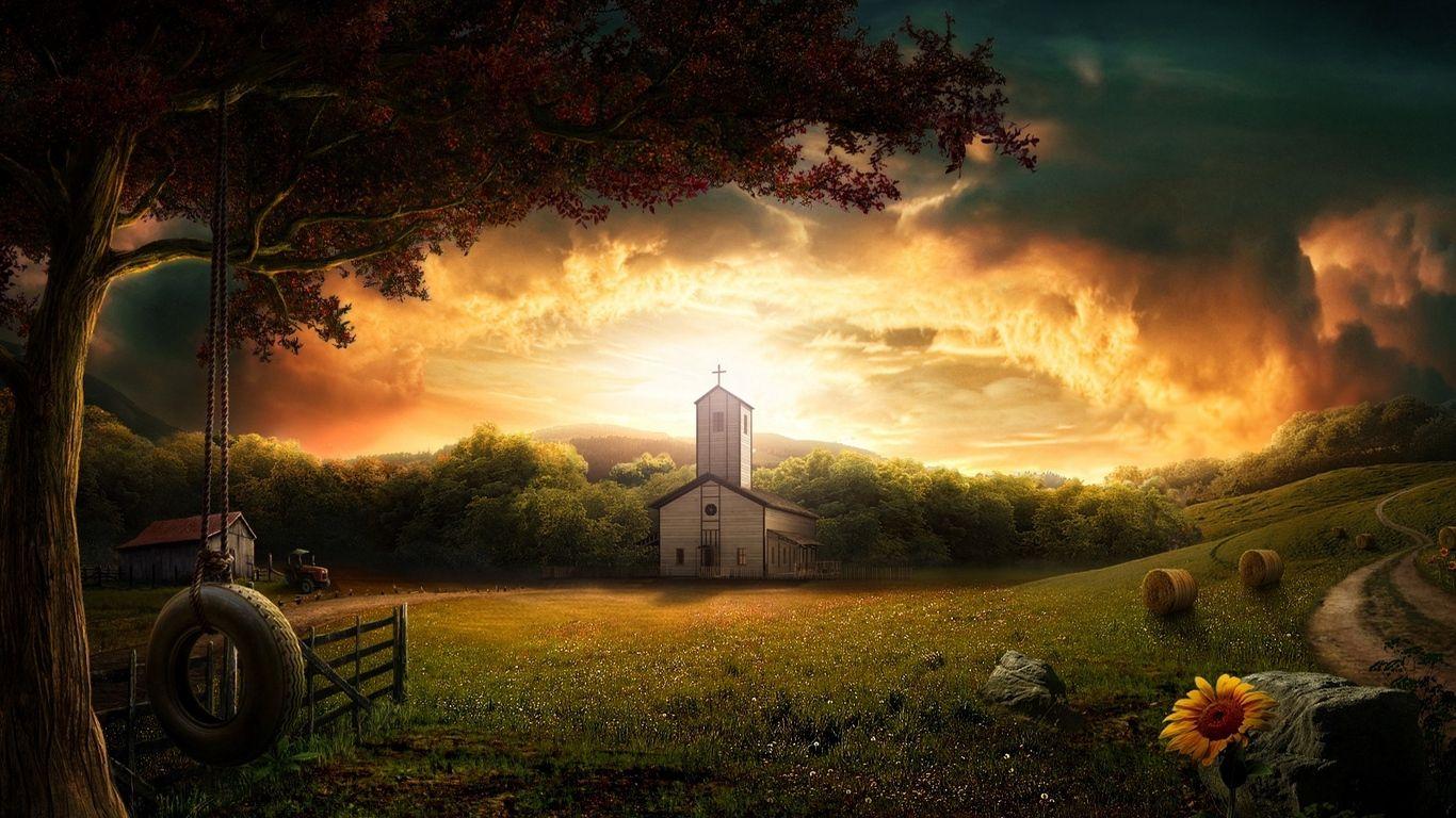 1366x768 Download wallpaper 1366x768 3D, photohop, nature, landscape