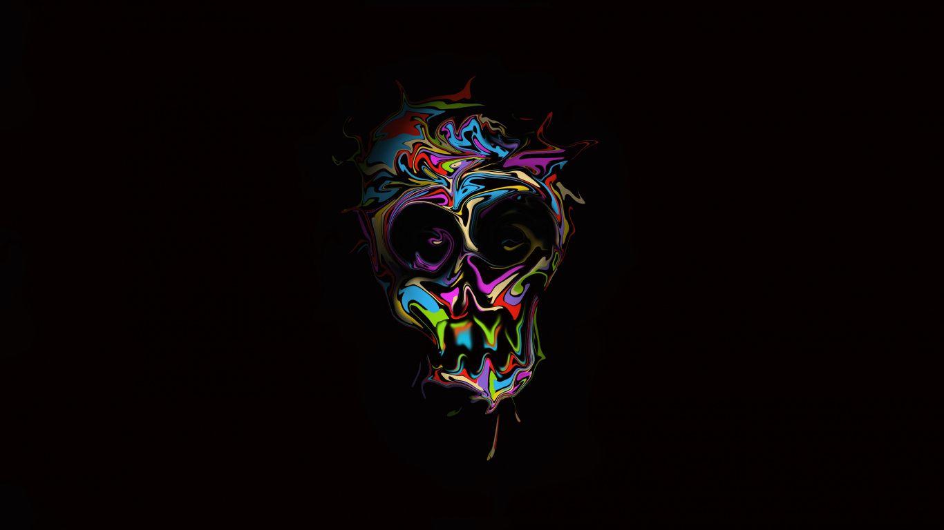 1366x768 Download Glitch art, colorful, skull, dark, art wallpaper