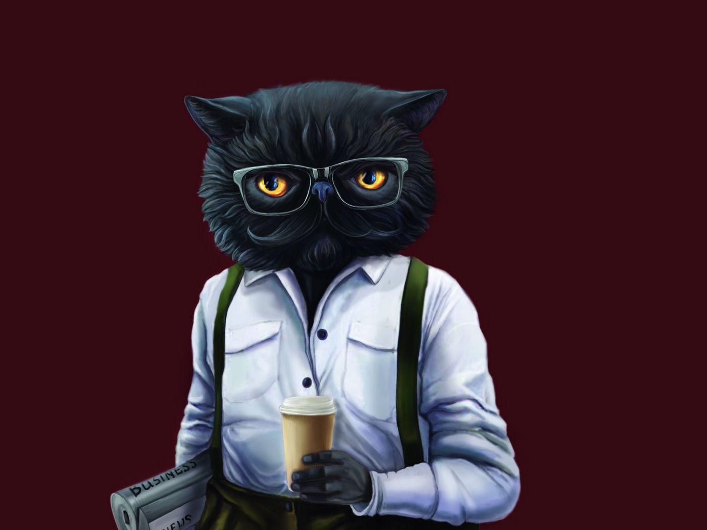 1400x1050 Download wallpaper 1400x1050 cat, hipster, art, style, funny