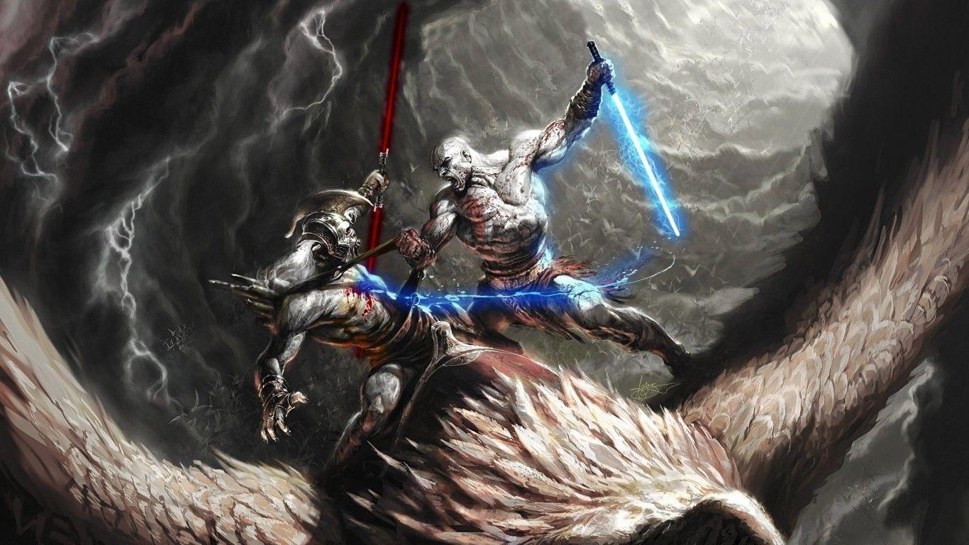 1366x768 Download 1366x768 God Of War Kratos, Artwork, Poseidon