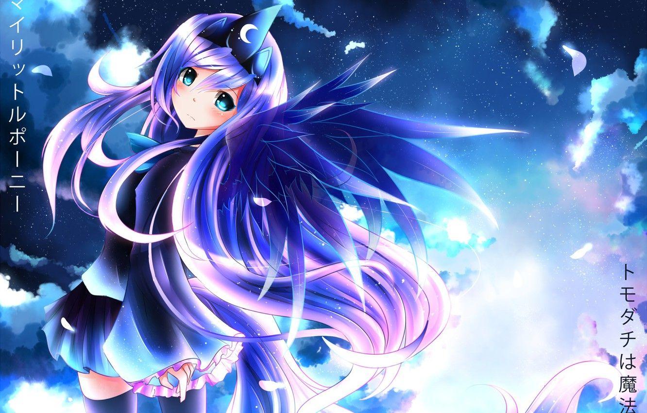 1332x850 Wallpaper the sky, girl, stars, clouds, anime, petals, art, my