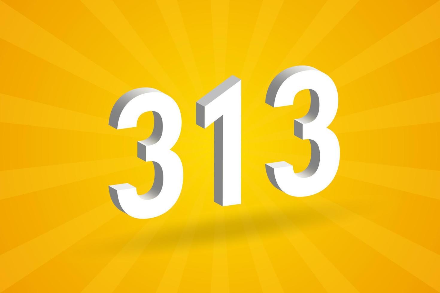 1470x980 3D 313 number font alphabet. White 3D Number 313 with yellow background