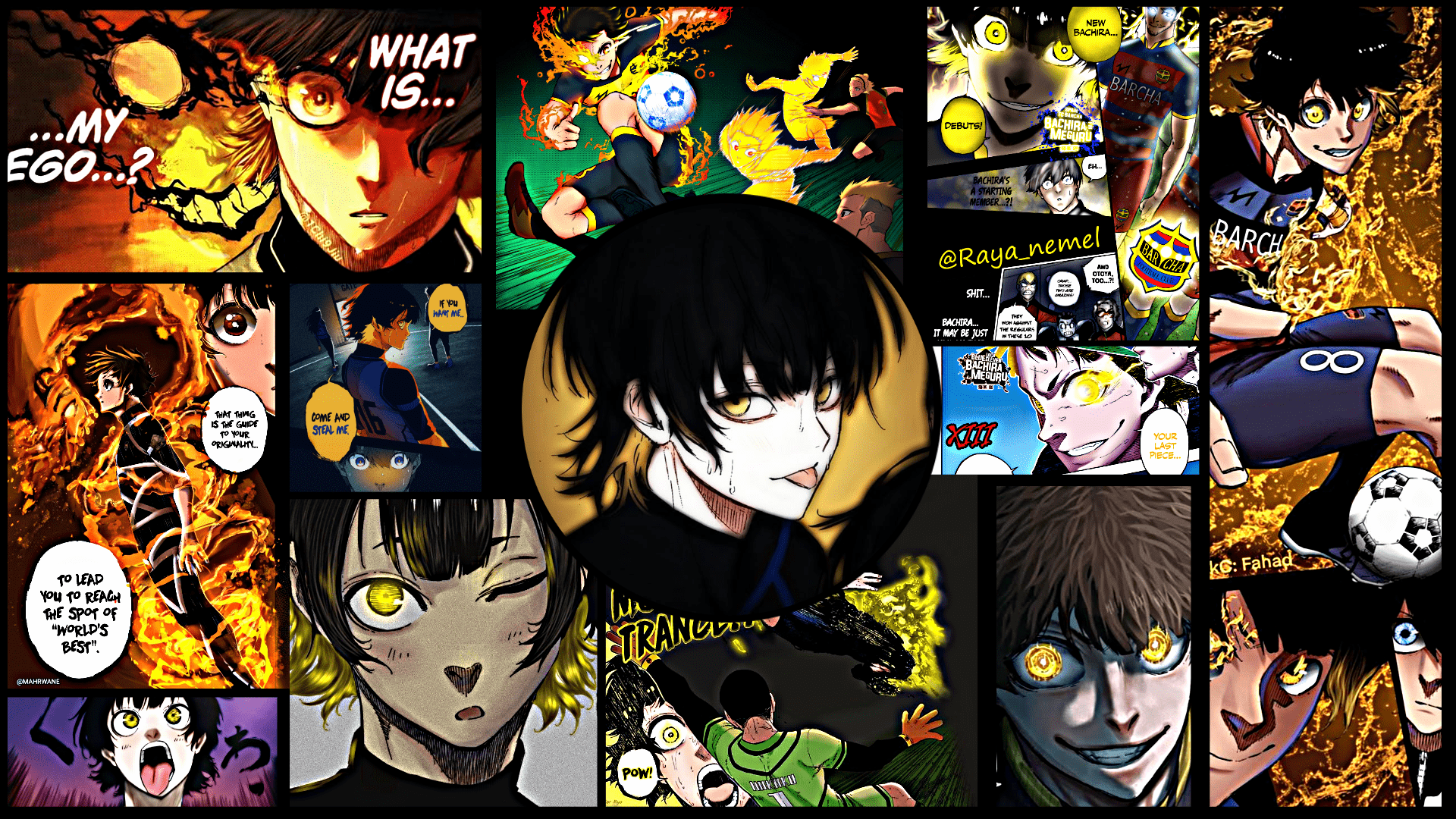 1920x1080 Mashed Together some Colored Panels and Picture to make Wallpaper ( Kaiser, Rin, and Bachira)