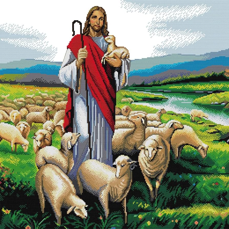 894x894 Awesocrafts Jesus Shepherd Cross Stitch Kit Patterns Strand (Jesus) : Amazon.com.be: Arts & Crafts