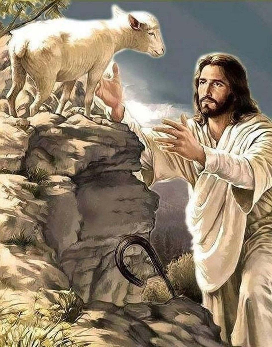 941x1200 The Good Shepherd JESUS CHRIST WITH LOST SHEEP 10 PREMIUM SATIN PRINT