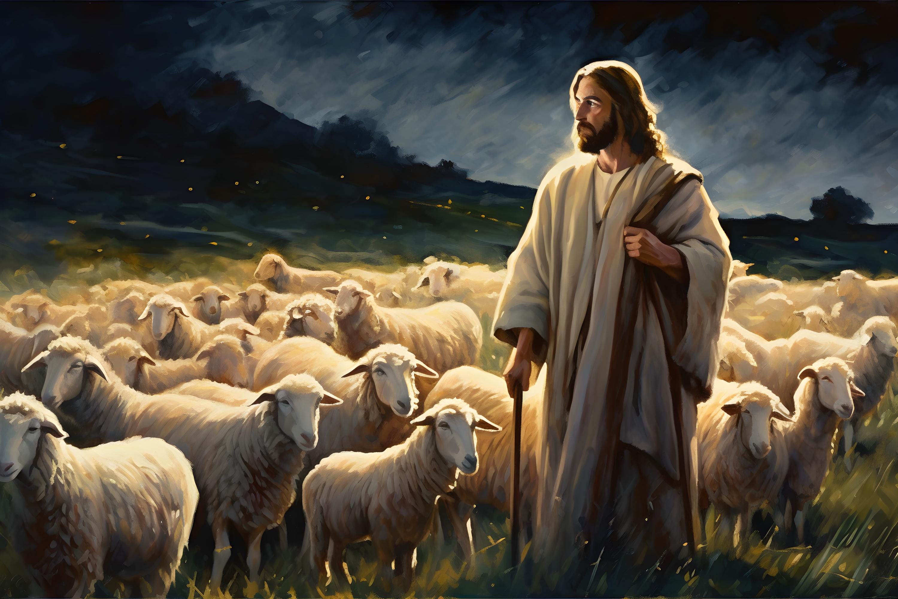 3000x2000 Jesus Christ the Good Shepherd Oil Painting Print on Framed Canvas. Christian Faith Decor Artwork. First Communion Gift