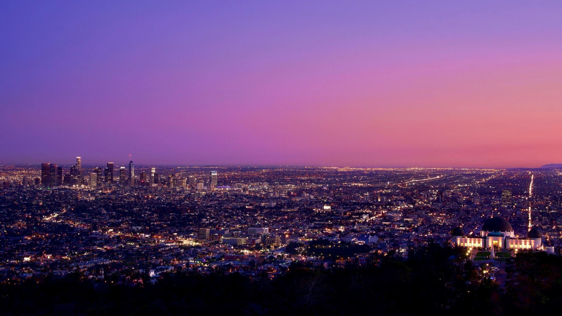 1920x1080 Los Angeles at Night Pink Sky 1080P Laptop Full HD