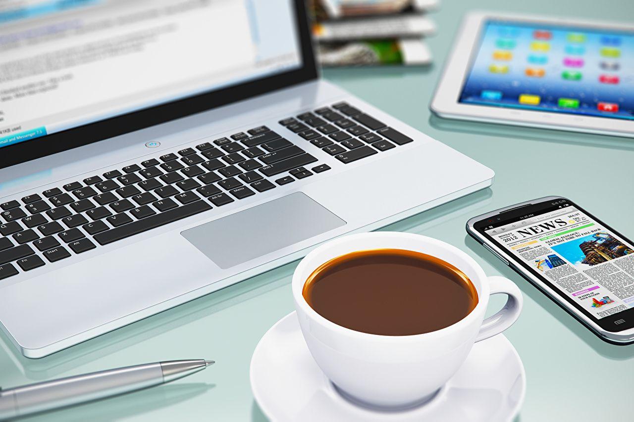 1280x853 Wallpaper Laptops Coffee Telephone Cup Food Closeup Computers Drinks
