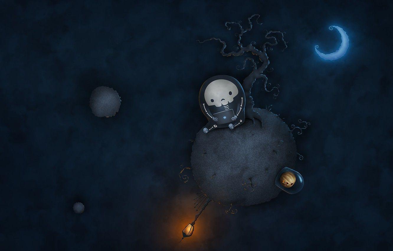 1332x850 Wallpaper tree, planet, Halloween, pumpkin, laptop, scary
