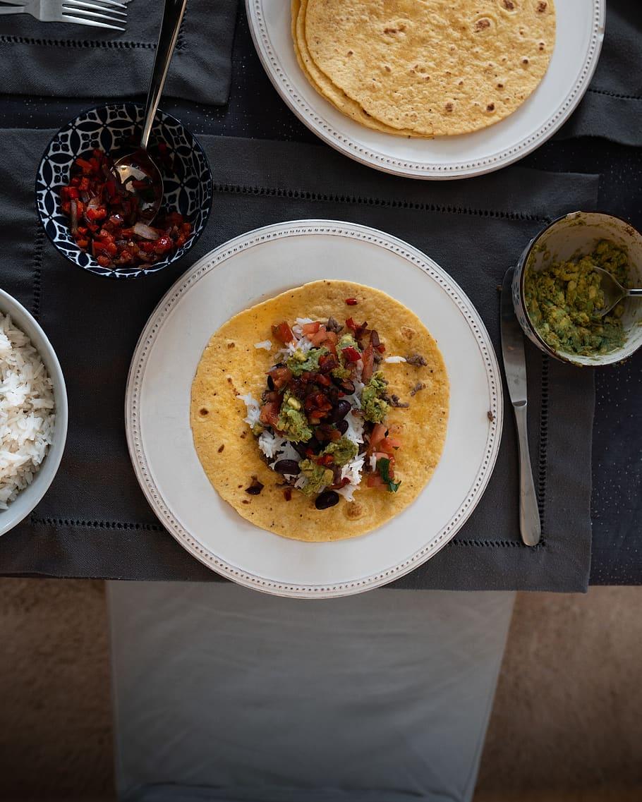 910x1137 HD wallpaper: plant, food, bowl, meal, dish, rice, vegetable, taco