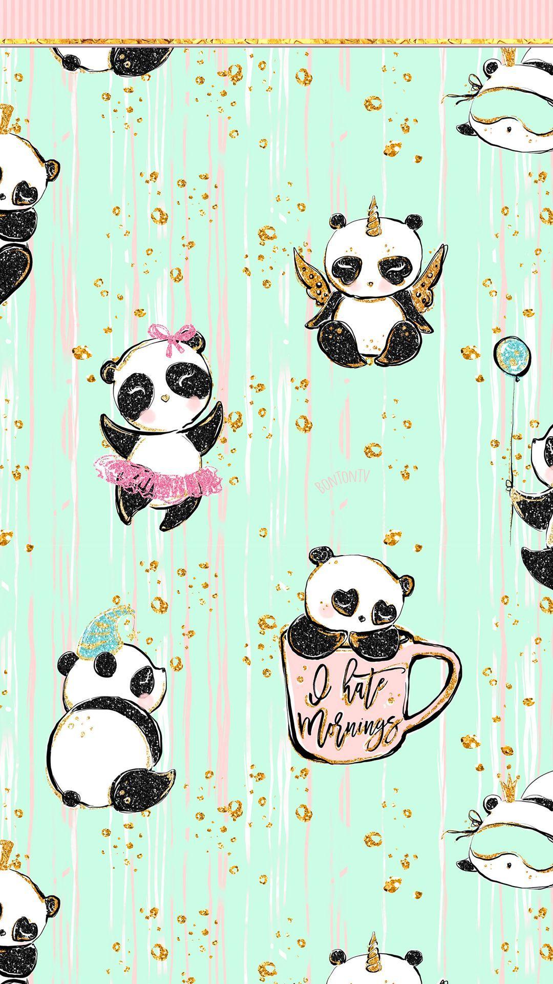 1080x1920 Phone Wallpaper HD Pastel Gold Cute Pandas BonTon TV