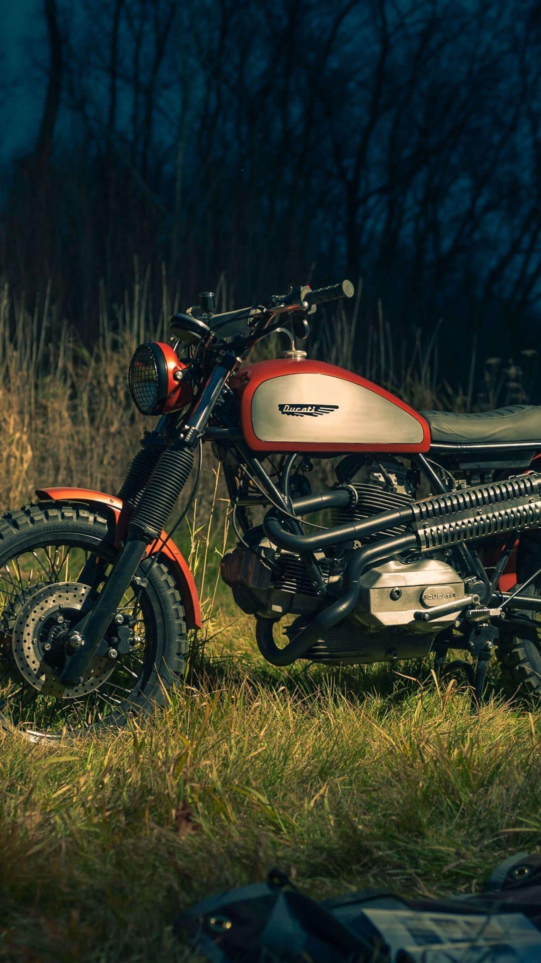 1080x1920 Ducati Scrambler, Campfire, Motorcycle, Outdoor, Wallpaper