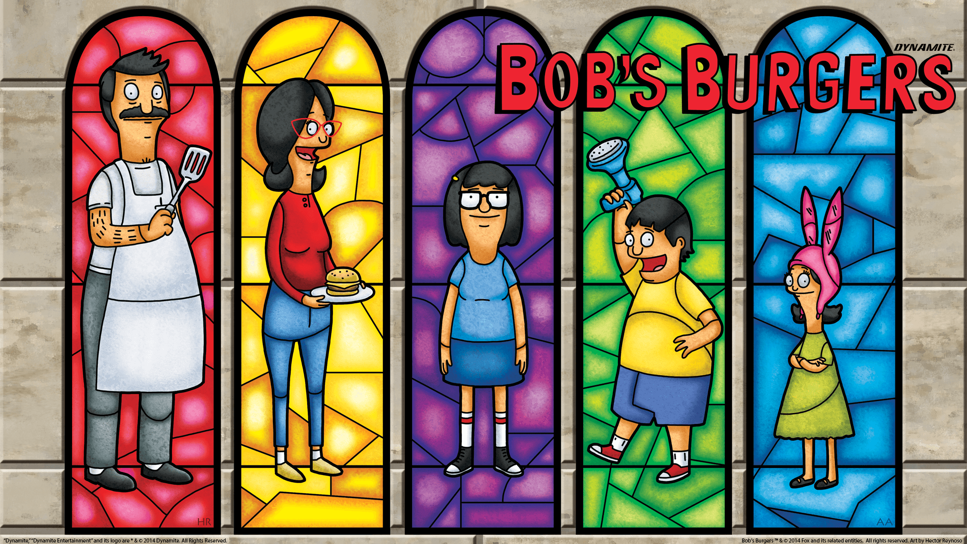 1920x1080 Bob's Burgers Family HD Wallpaper Stained Glass Style