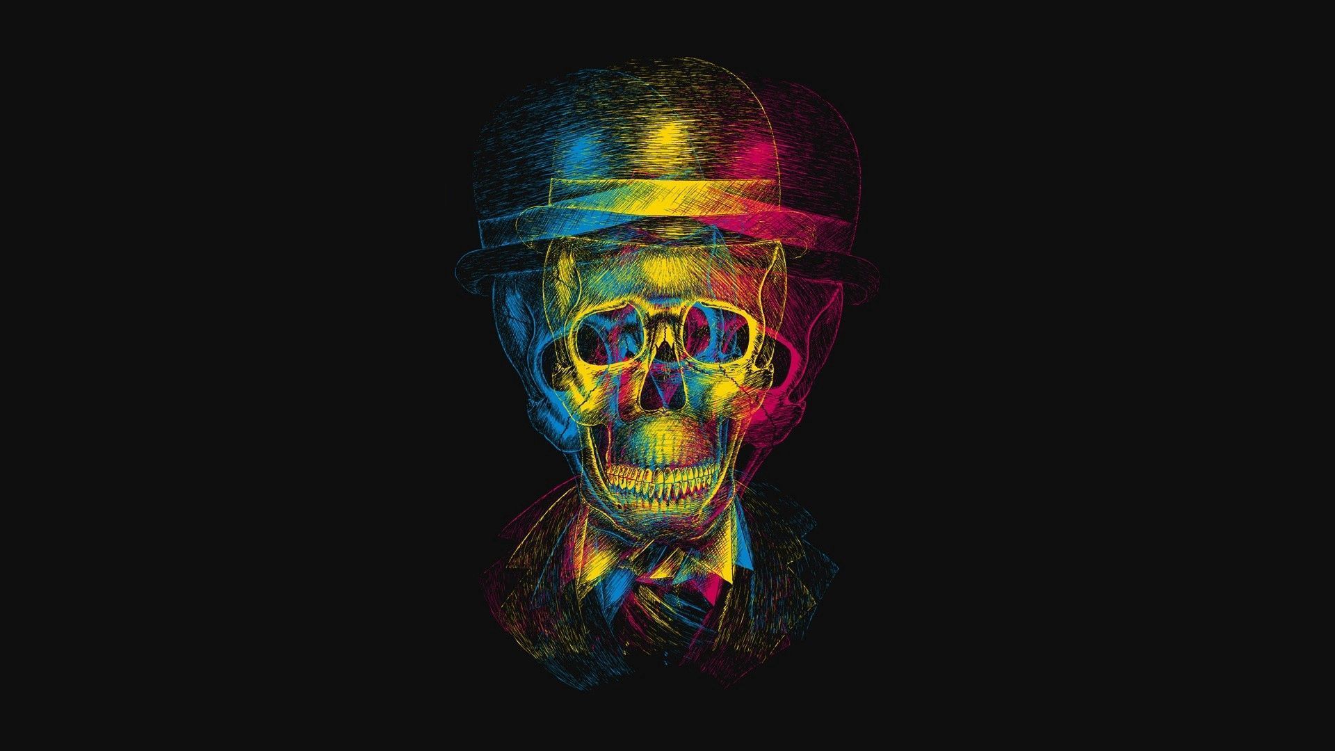 1920x1080 Phone wallpaper: Skull, Picture, Drawing, Anaglyph, Hat, 3D 156404