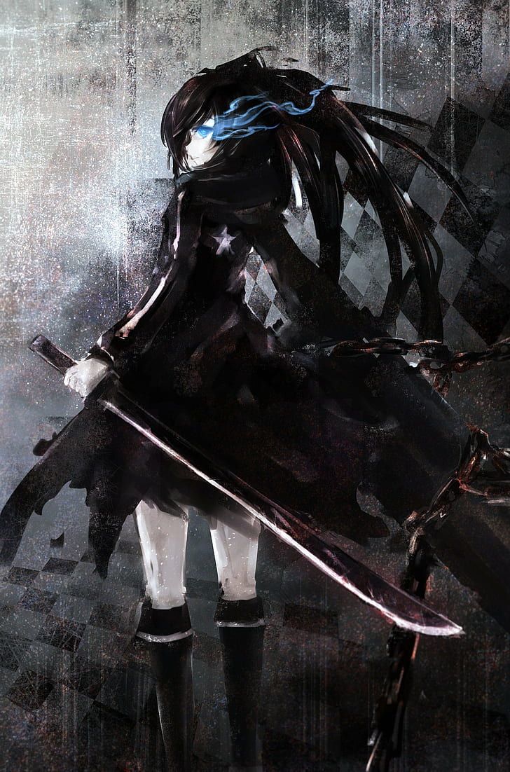 728x1102 HD wallpaper: anime, Anime Girls, Black Rock Shooter, Fiery Eyes, Kuroi Mato
