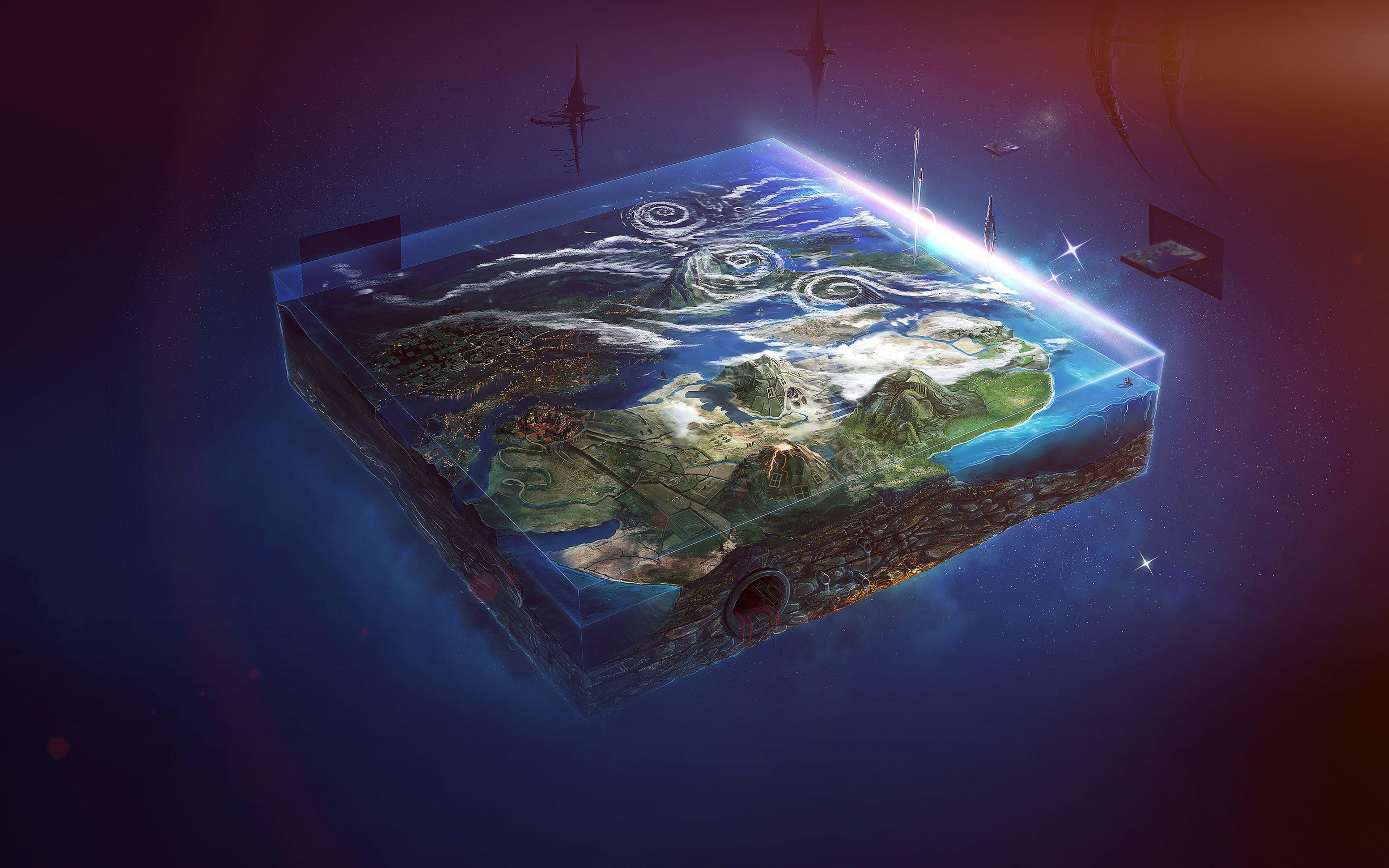 3840x2400 Flat Earth Art Flare Illust Space Wallpaper