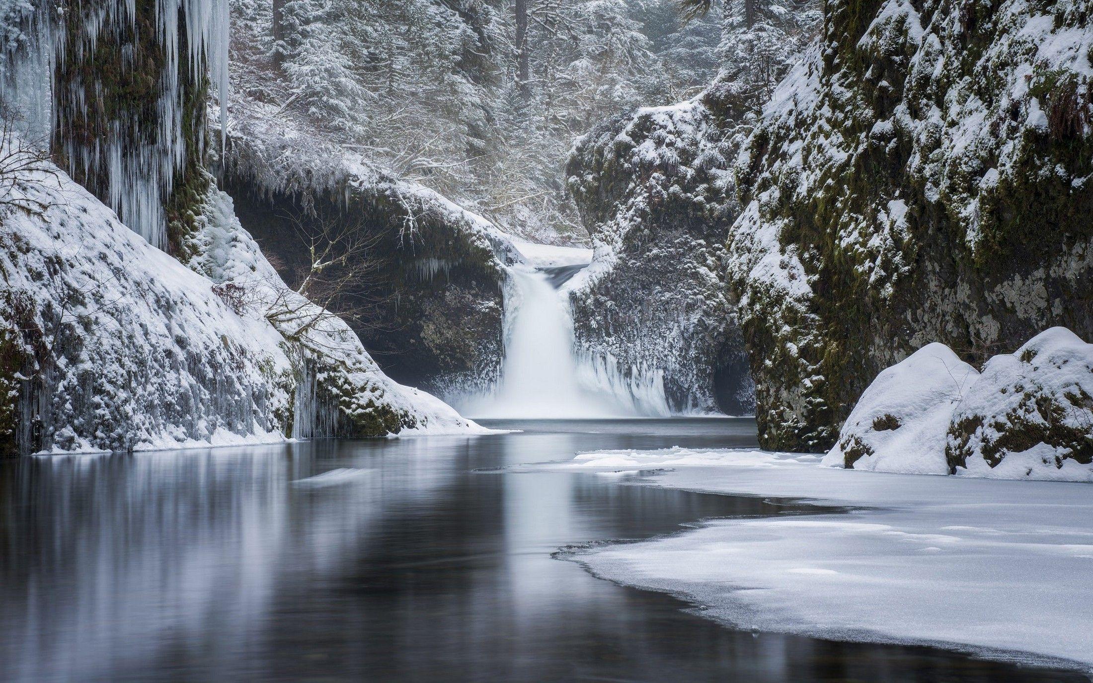 2200x1375 nature, Landscape, Forest, Mountain, Waterfall, River, Snow