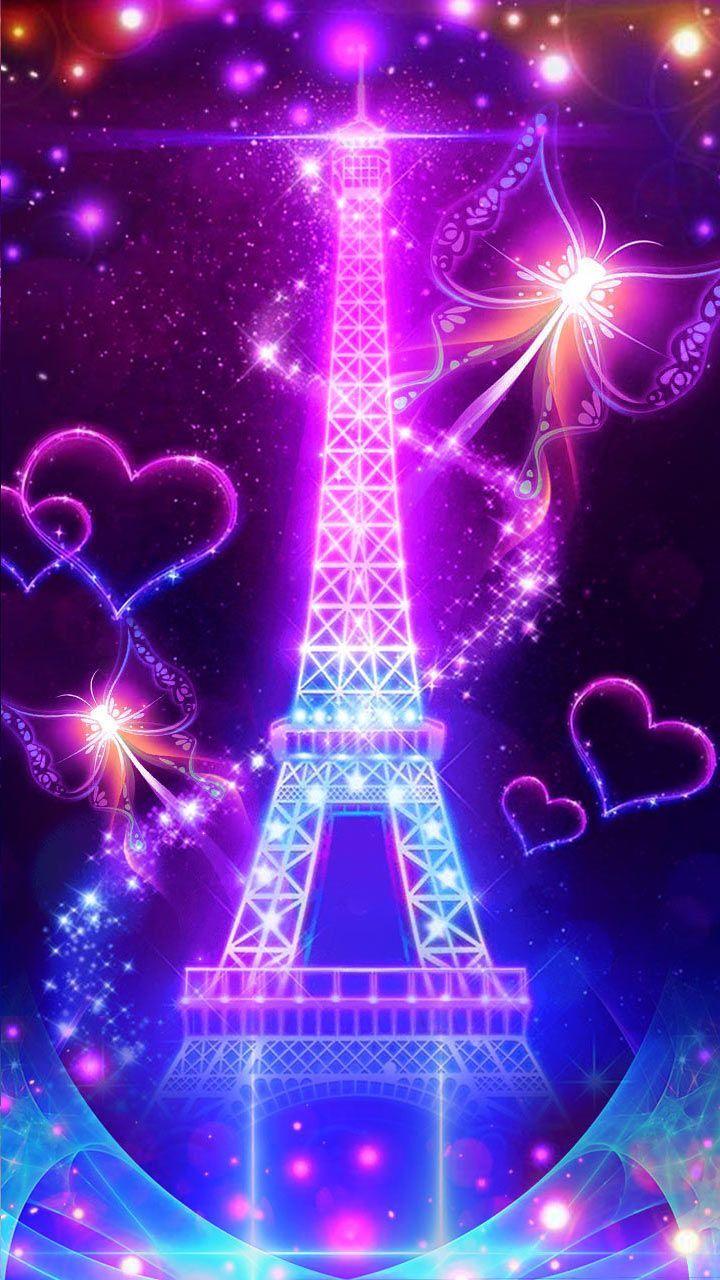 720x1280 France Paris, city of love. Neon style purple lights wallpaper
