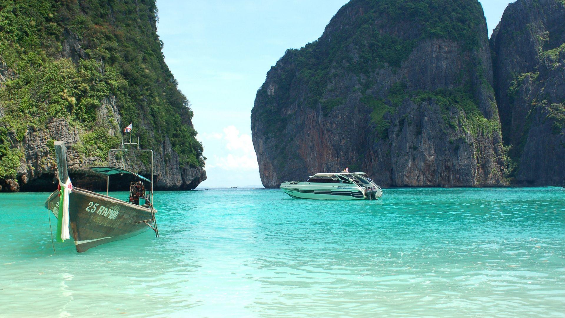 1920x1080 Full HD Wallpaper azure ocean thailand rock boat paradise, Desktop