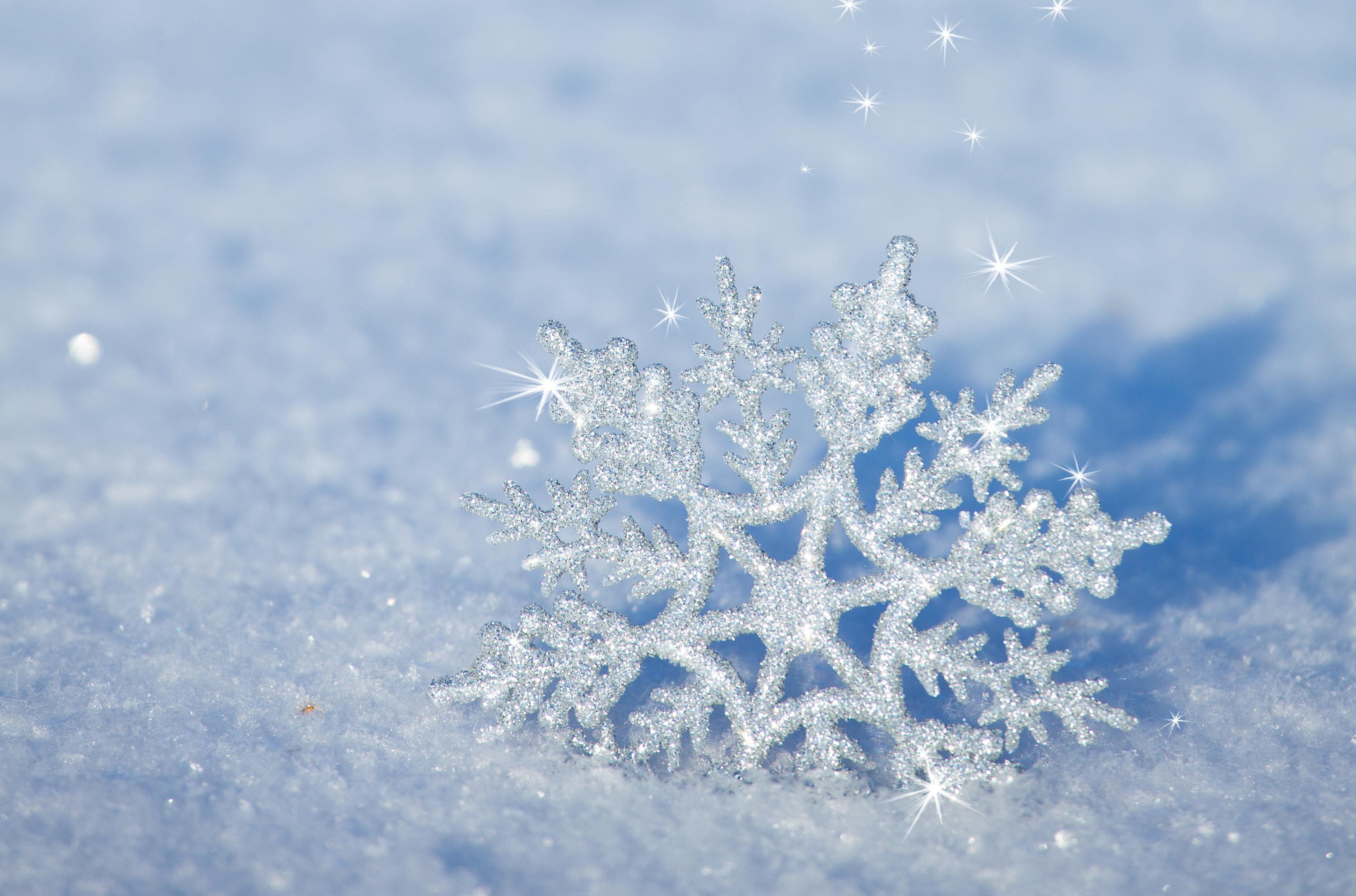 3744x2474 3D snowflake in the snow winter wallpaper