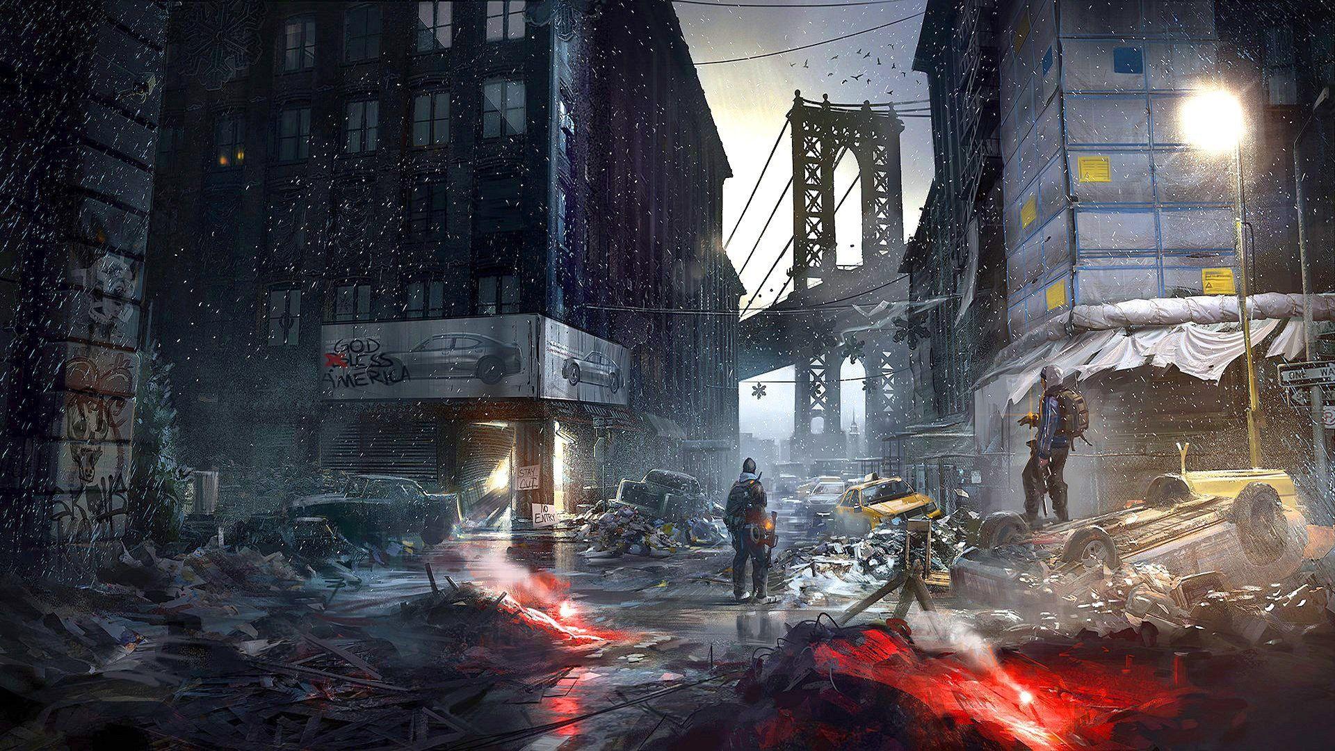 1920x1080 video games, Artwork, Digital art, Street, Car, Bridge, New York