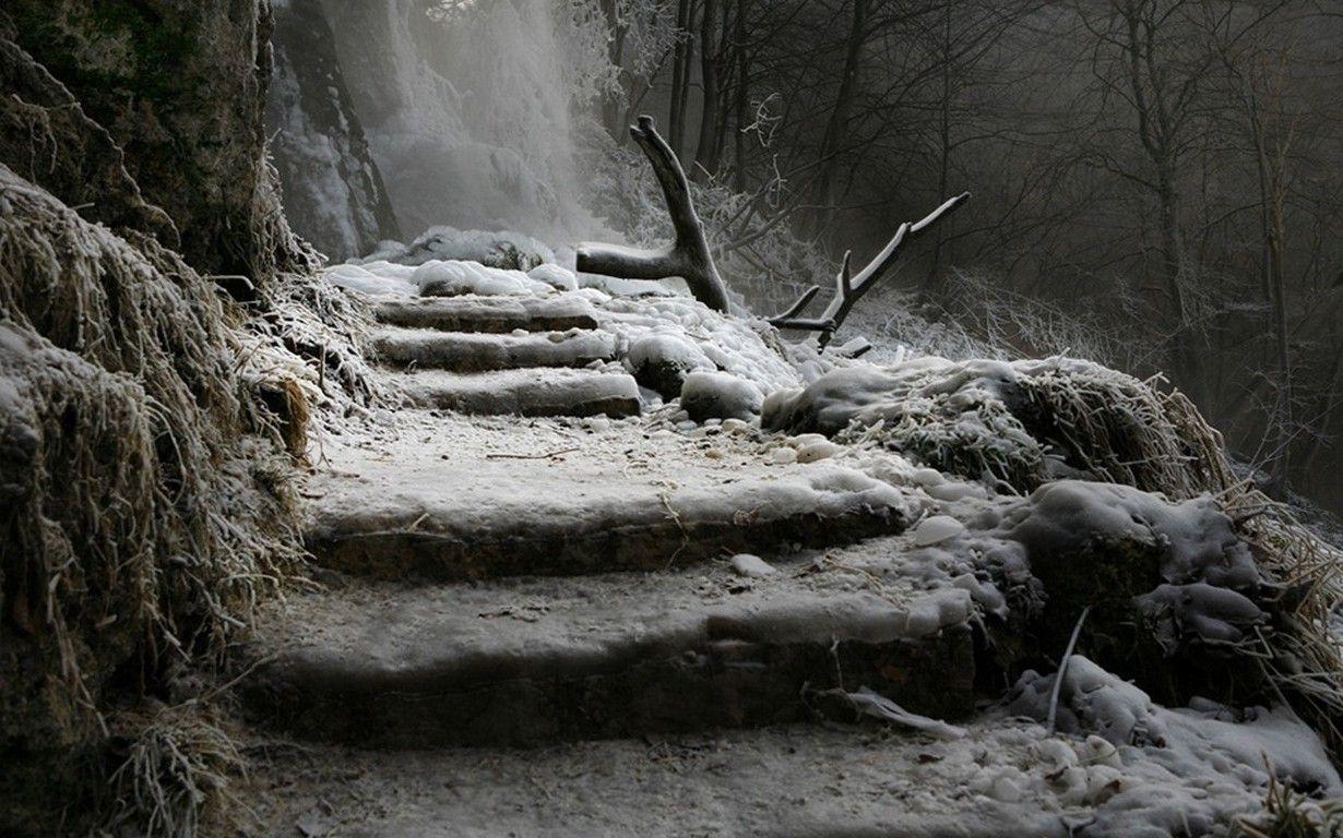 1230x768 landscape, Nature, Winter, Waterfall, Germany, Stairs, Frost