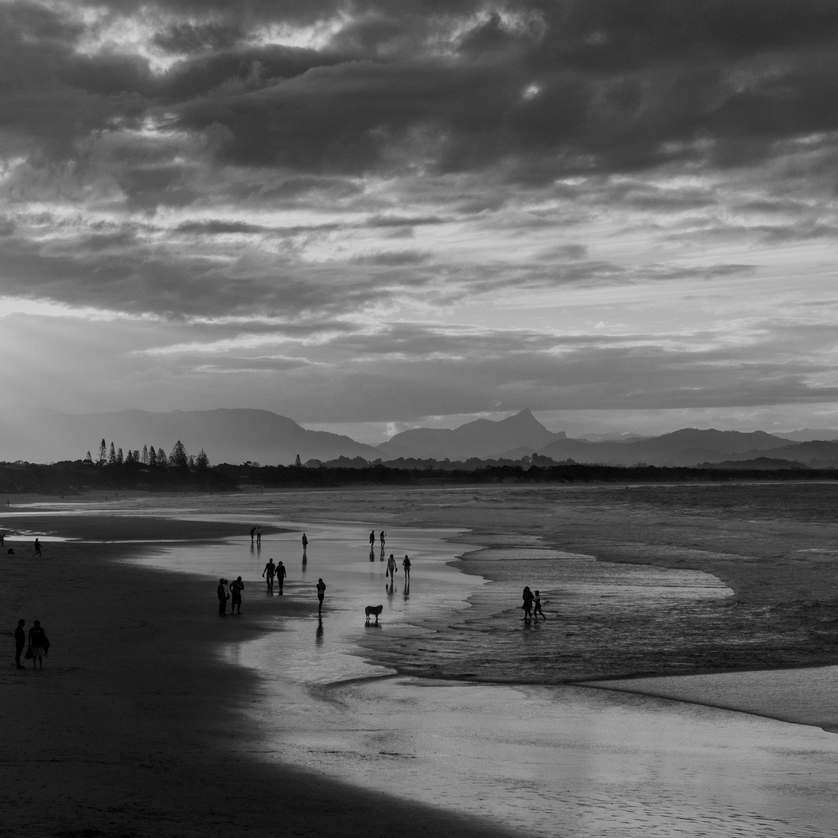 2732x2732 Sea Sunset Beach Dawn Summer Dark Bw iPad Pro Wallpaper Free Download