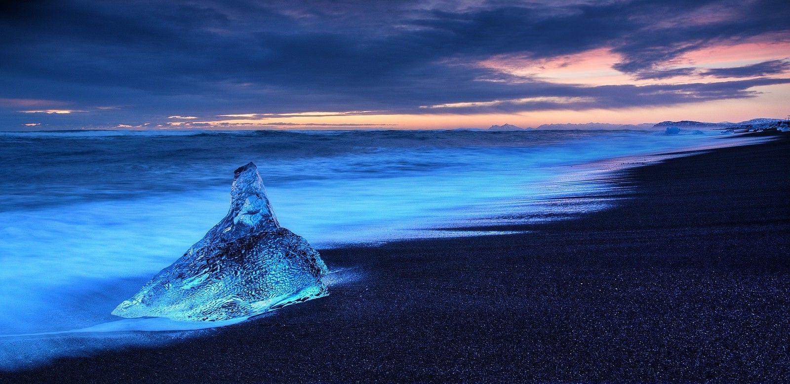 1600x778 nature, Landscape, Photography, Beach, Ice, Lake, Black, Blue, Clouds, Cold, Iceland Wallpaper HD / Desktop and Mobile Background
