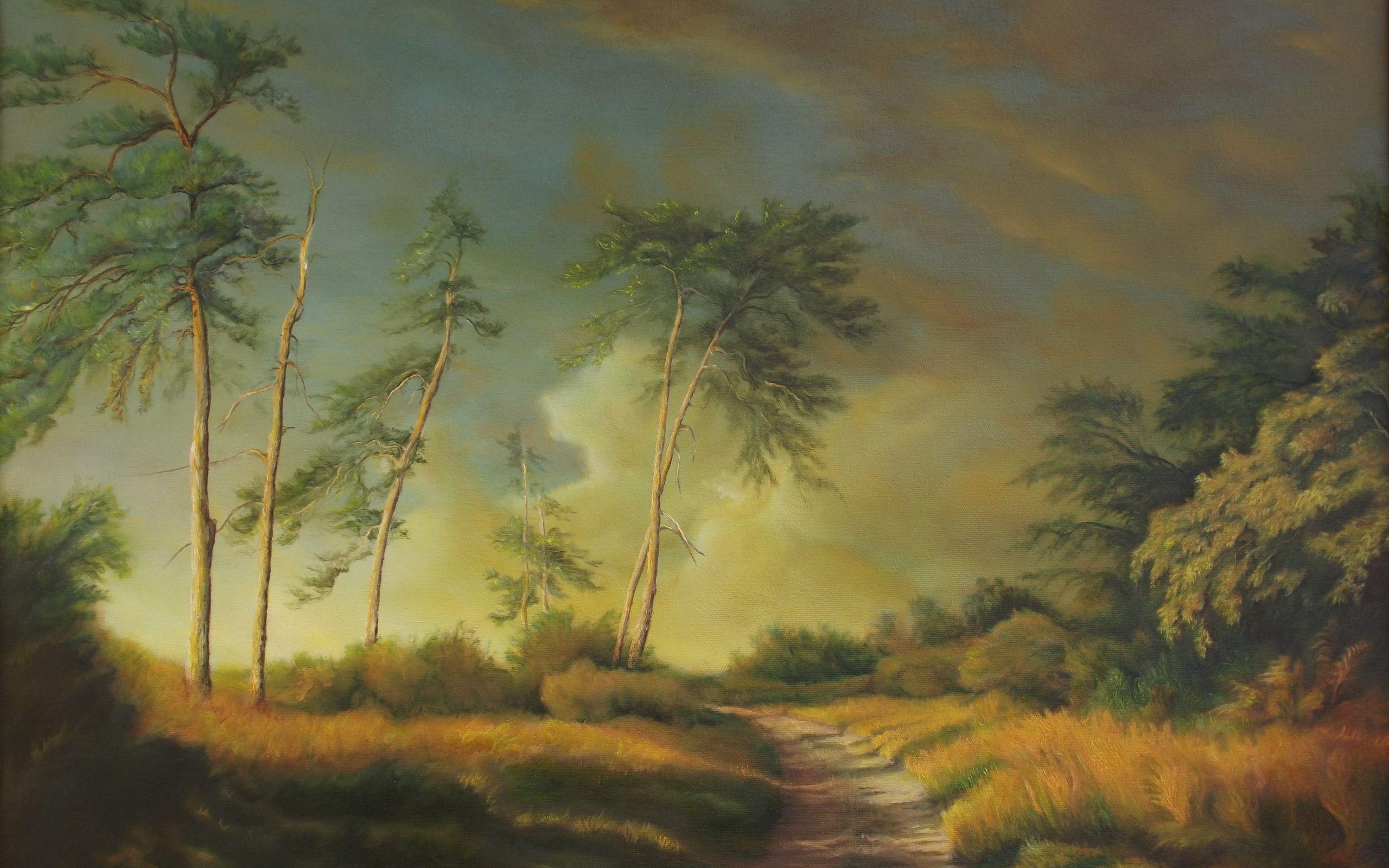 2560x1600 nature, Grass, Trees, Landscape, Art, Painting Wallpaper HD