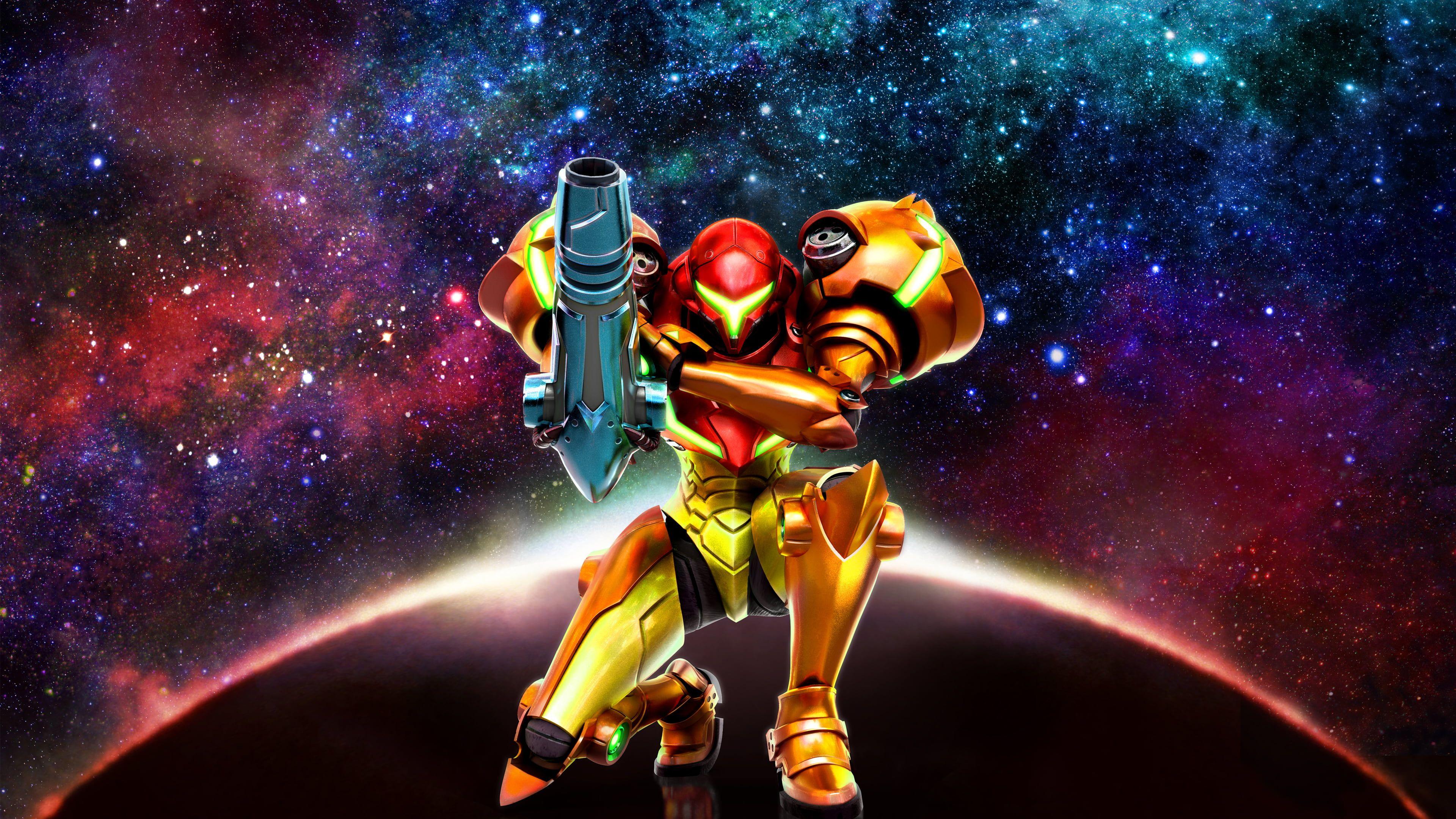3840x2160 Red and yellow robot kneeling while holding weapon wallpaper, Metroid, Samus Aran, Metroid: Samus Returns HD wallpaper
