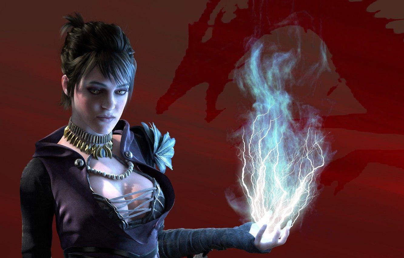 1332x850 Wallpaper girl, red, background, magic, lightning, red, witch