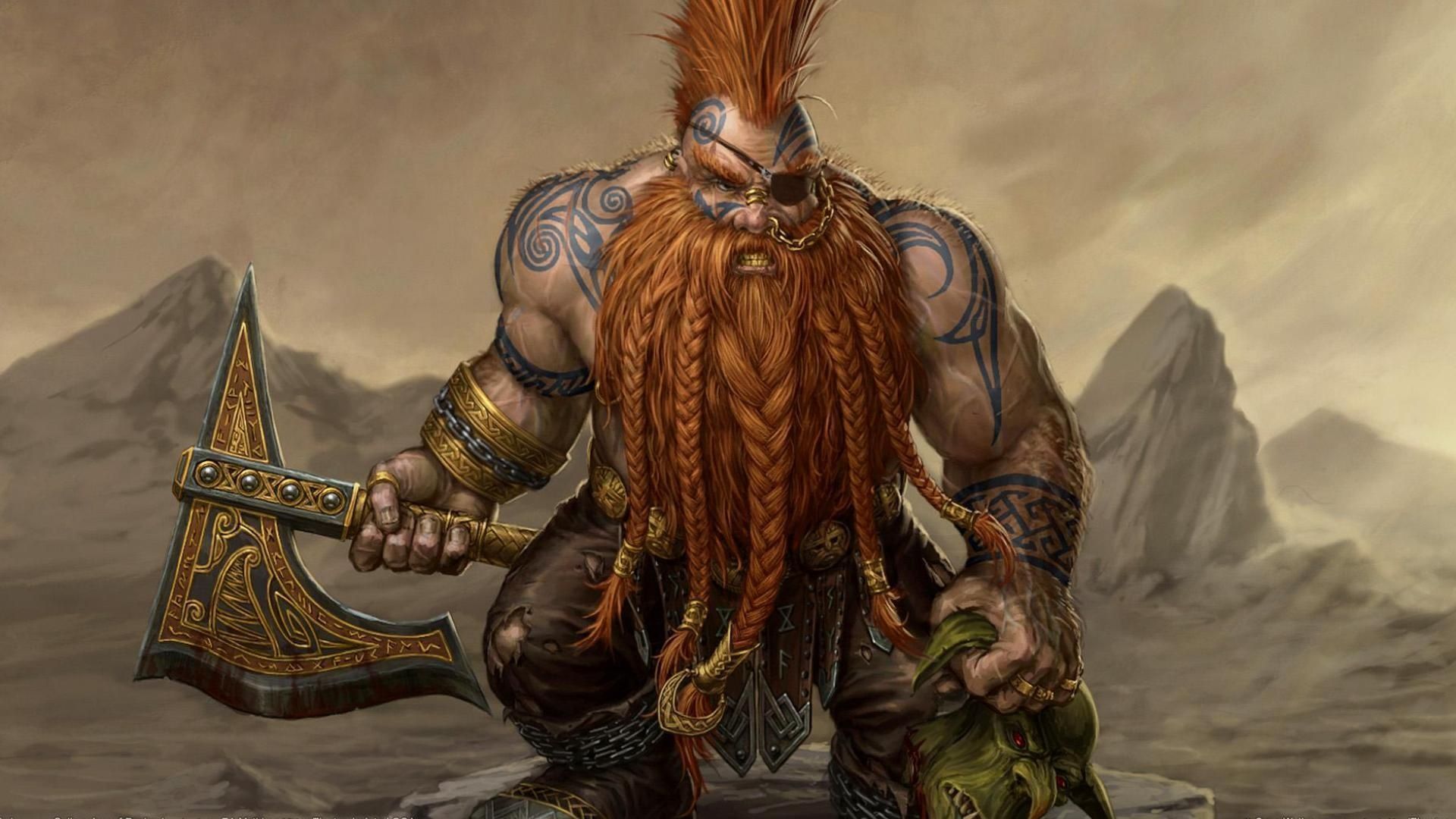 1920x1080 Wallpaper axe, axe, Warhammer, dwarf, tatoo, slayer, dwarf, Chaff for mobile and desktop, section игры, resolution 1920x1080