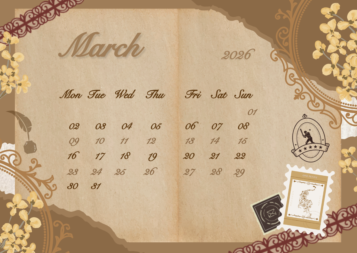 1200x851 Free Rustic Background March 2026 Calendar Template to Edit Online