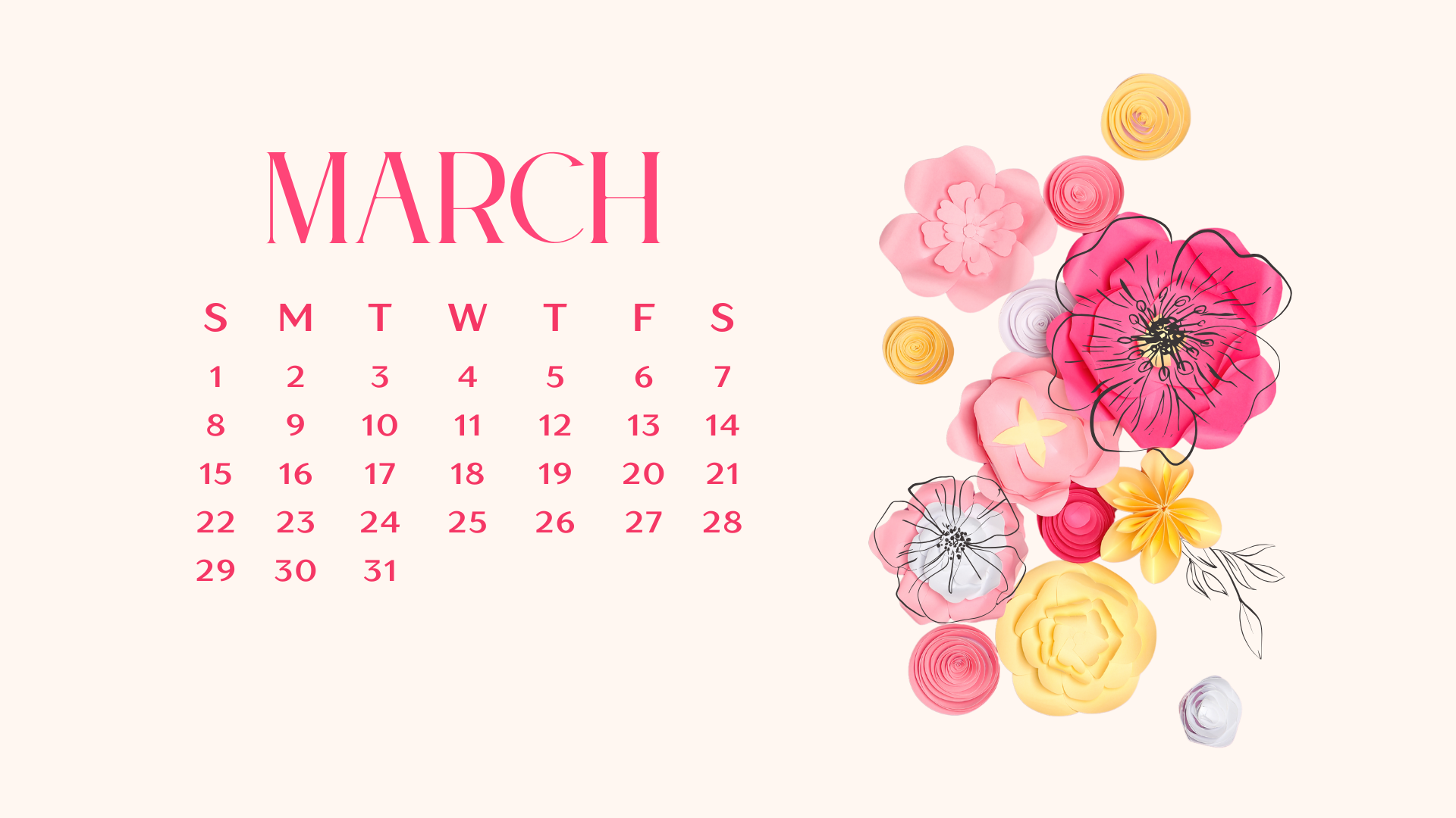 1920x1080 Free March 2026 Desktop Calendar Background (EASY DOWNLOAD)