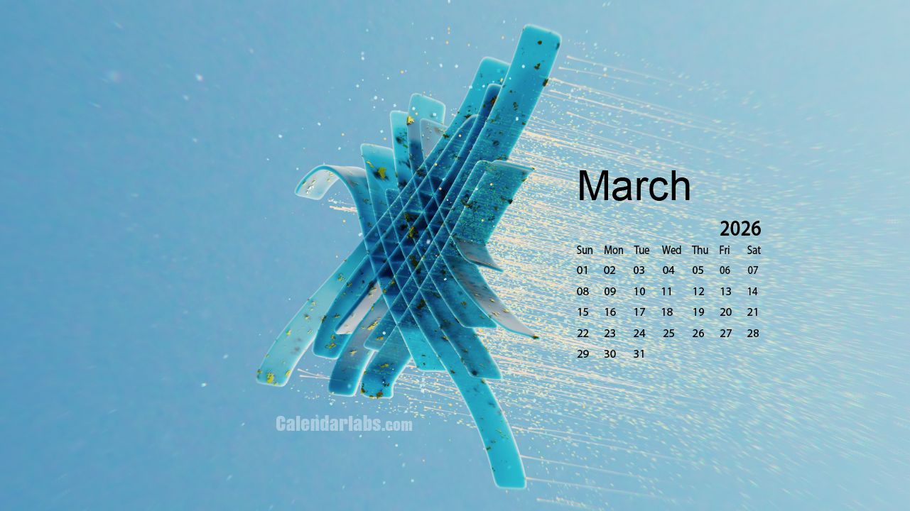 1281x720 March 2026 Desktop Wallpaper Calendar