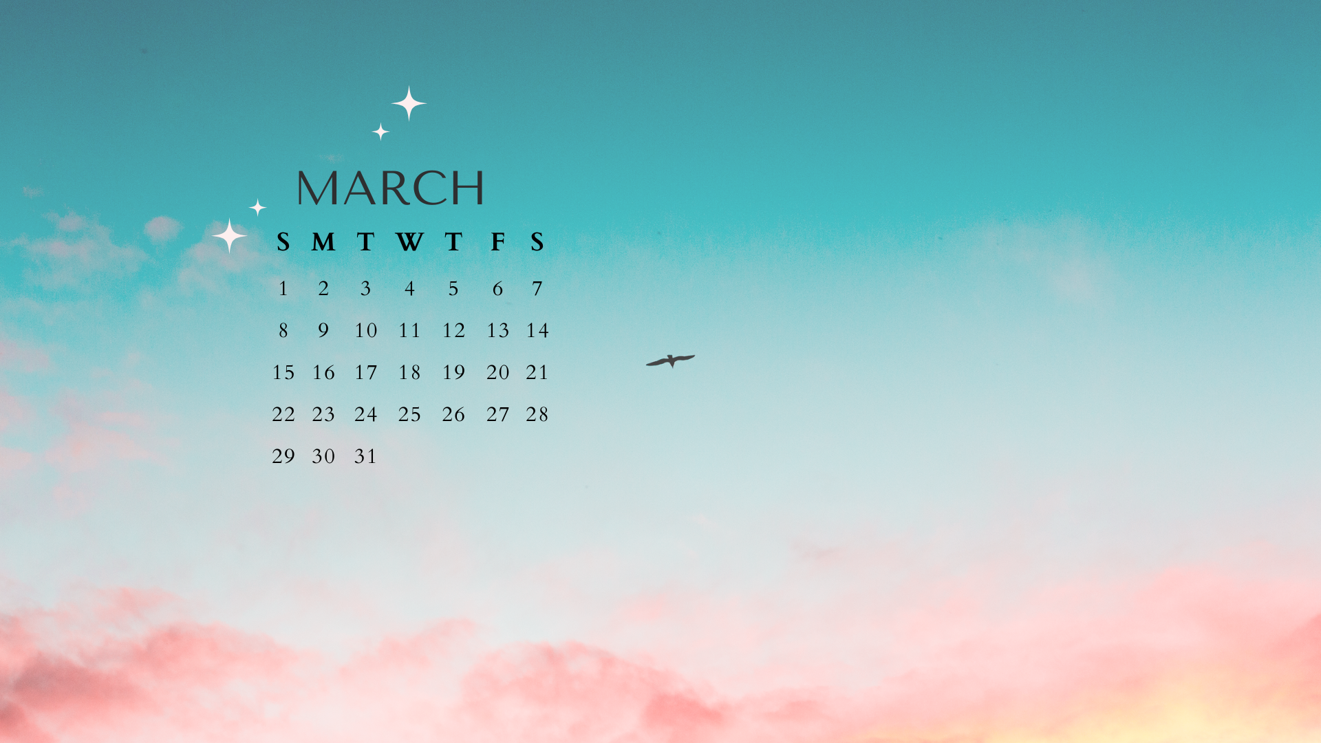 1920x1080 Free March 2026 Desktop Calendar Background (EASY DOWNLOAD)
