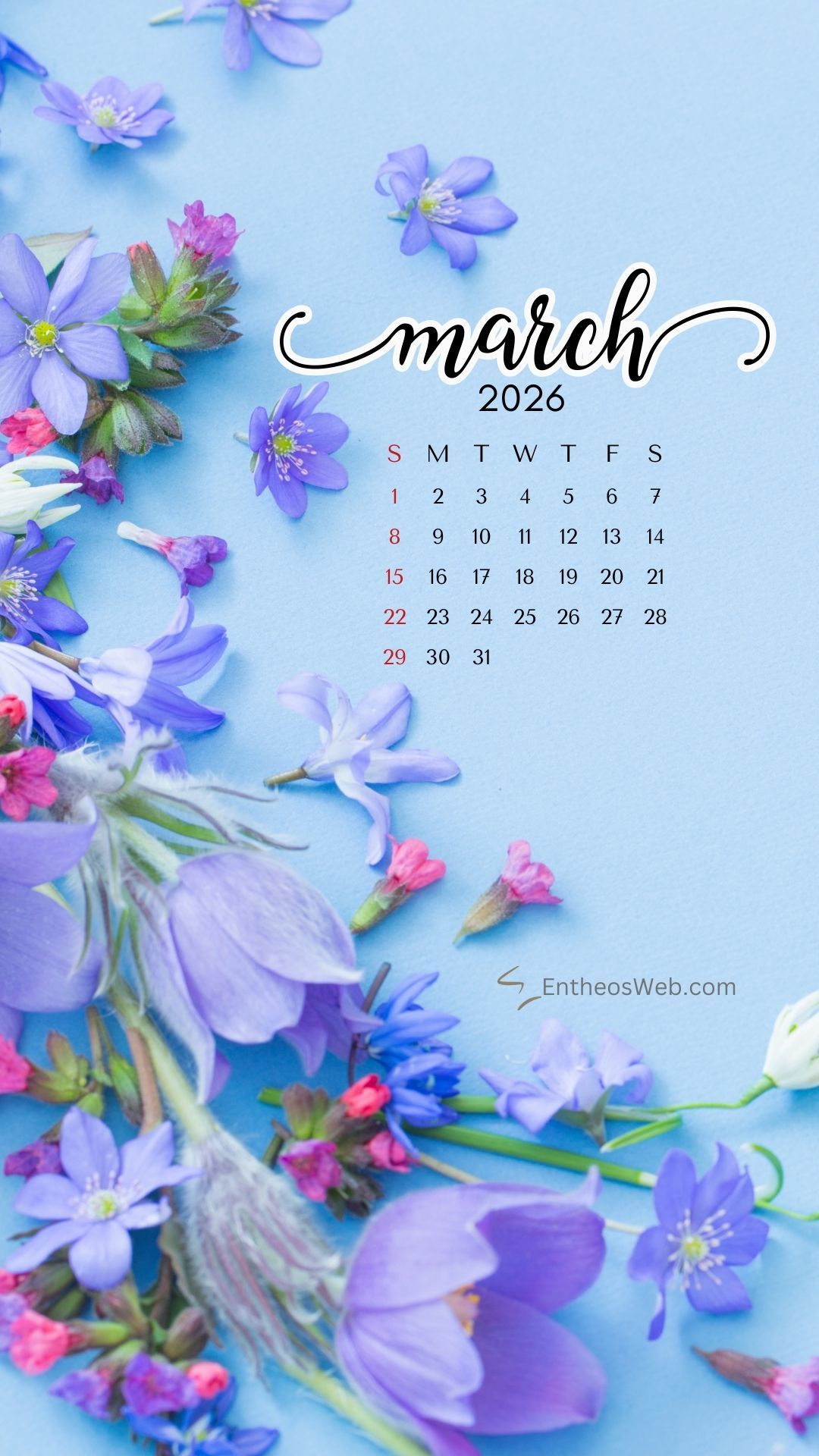 1080x1920 March Calendar Phone Wallpaper 2024 EntheosWeb