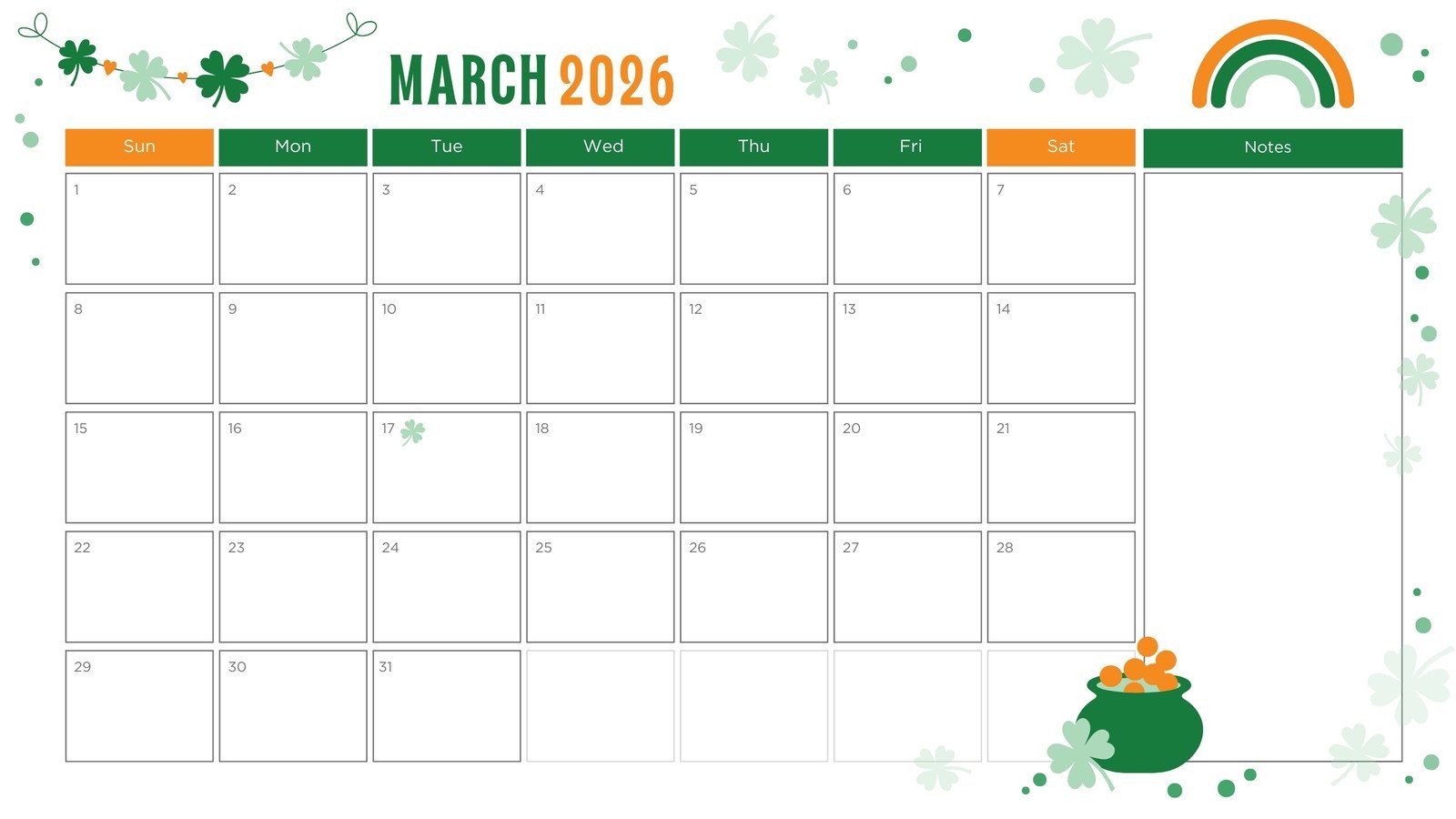 1600x900 Free to edit and print March 2026 calendar templates